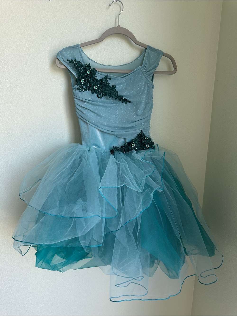 Weissman Teal Layered Tulle Dance Costume with Dark Teal Appliqué